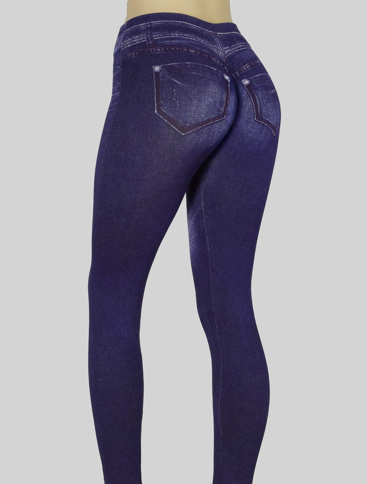 PoshSnob Brazilian Deep Scrunch Bum Mid-Waist Denim Print Cotton Jeggings M-XL