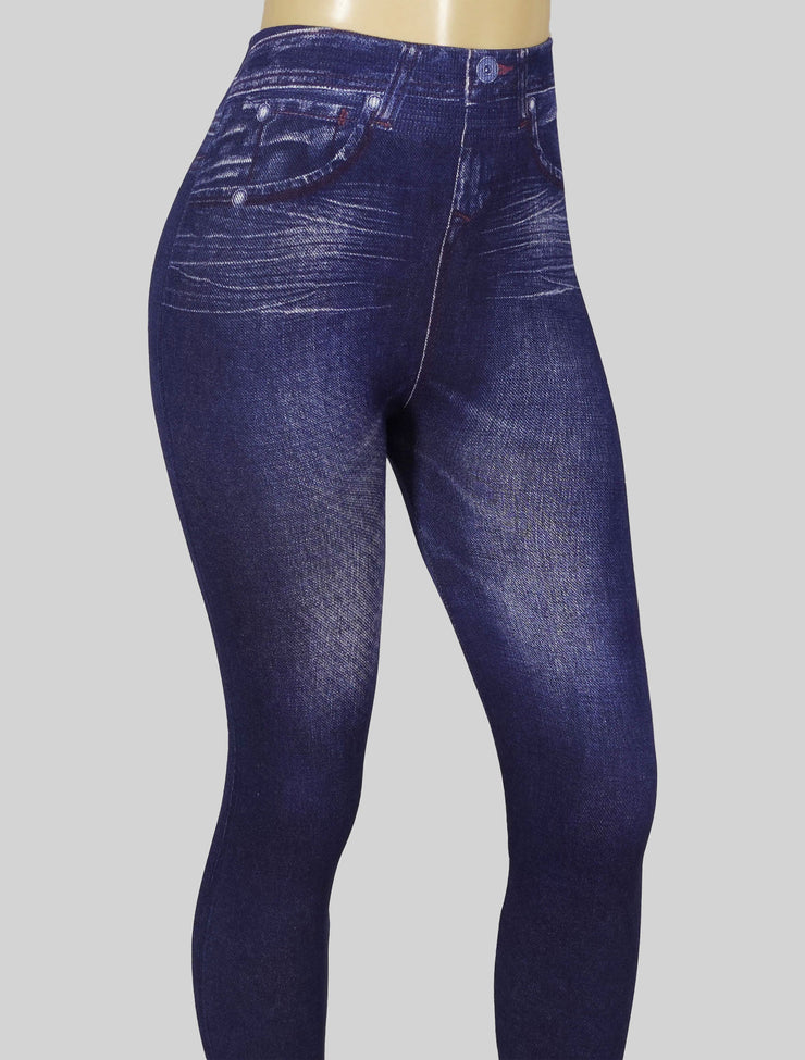 PoshSnob Brazilian Deep Scrunch Bum Mid-Waist Denim Print Cotton Jeggings M-XL