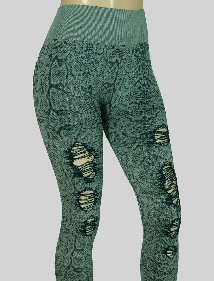 NEW PoshSnob CLUB Rugged Snake Print Brazilian V-Back Scrunch Leggings S-L