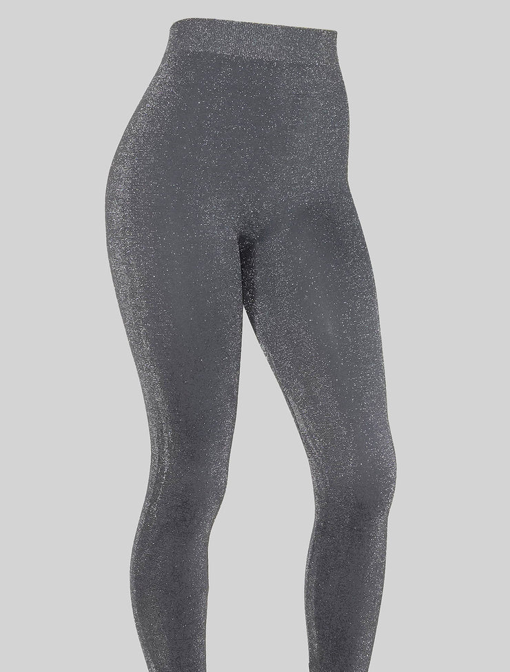 NEW PoshSnob CLUB Deep Scrunch Titanium Grey Silver Sparkle V-Back Leggings M-XXL