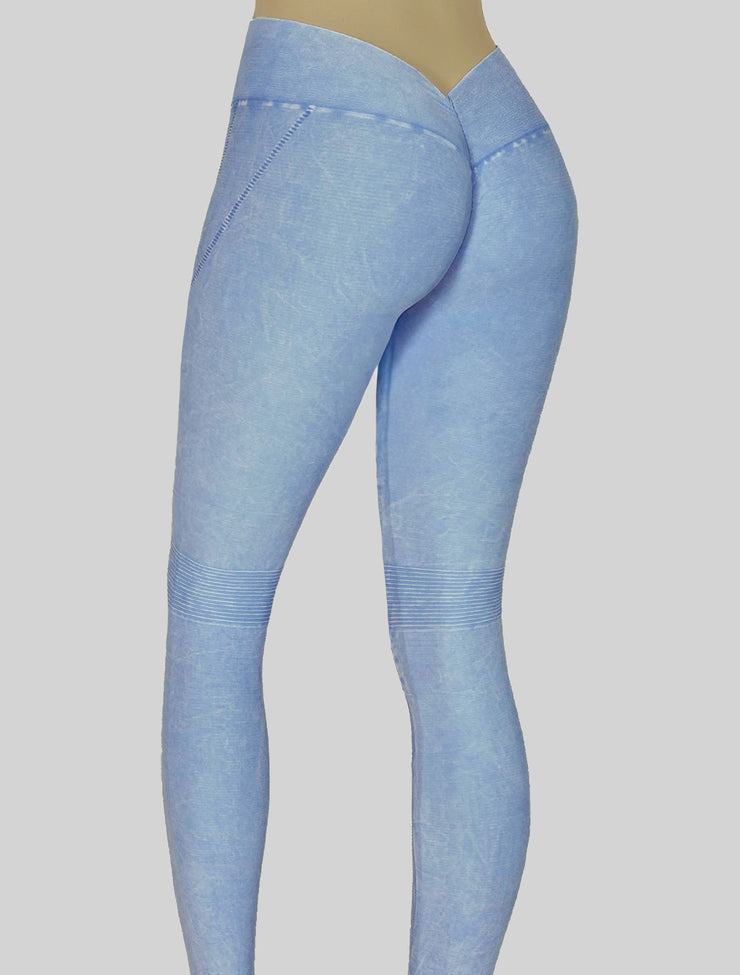 NEW PoshSnob CLUB Stone Wash Moto Deep V-Back Scrunch Leggings XS-L