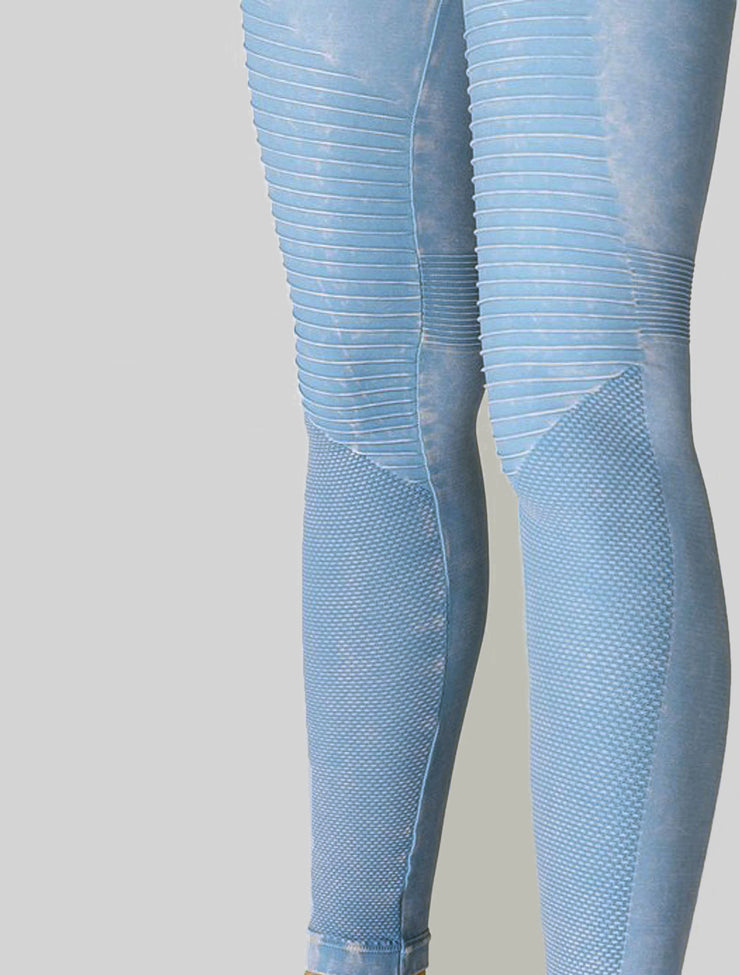 NEW PoshSnob CLUB Stone Wash Moto Deep V-Back Scrunch Leggings XS-L
