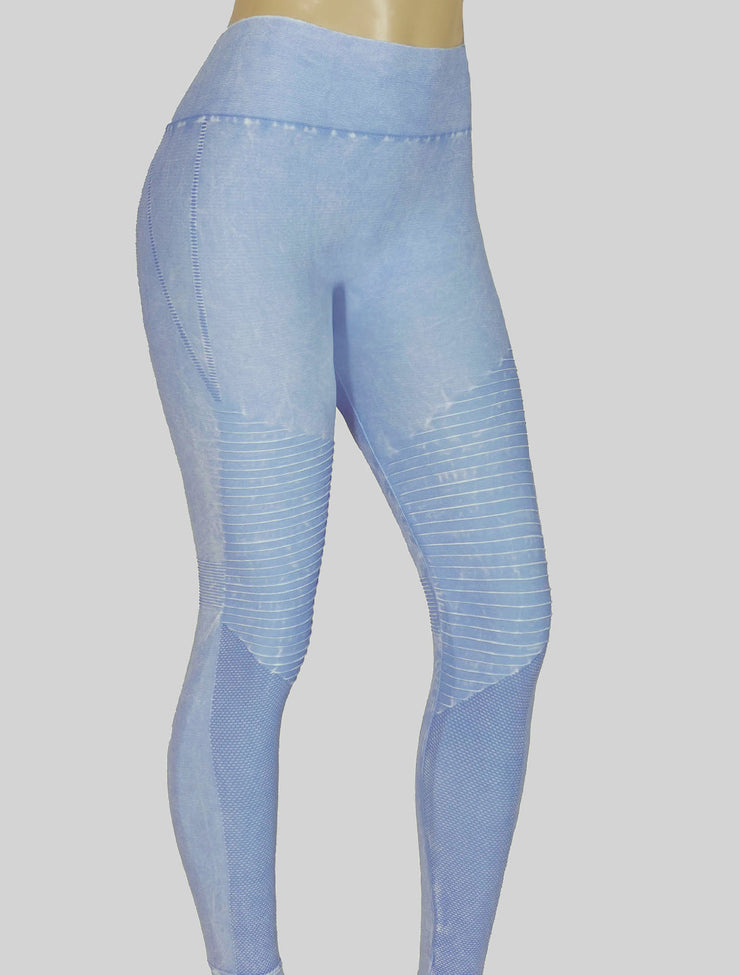 NEW PoshSnob CLUB Stone Wash Moto Deep V-Back Scrunch Leggings XS-L