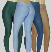 NEW PoshSnob CLUB Stone Wash Moto Deep V-Back Scrunch Leggings XS-L
