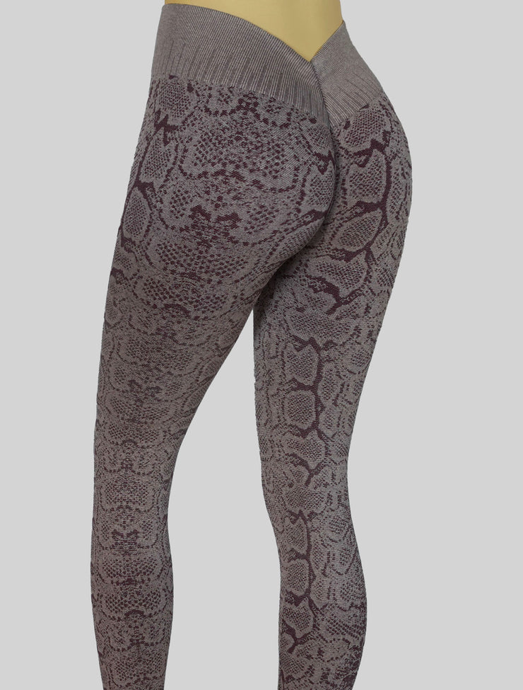 NEW PoshSnob CLUB Rugged Snake Print Brazilian V-Back Scrunch Leggings S-L
