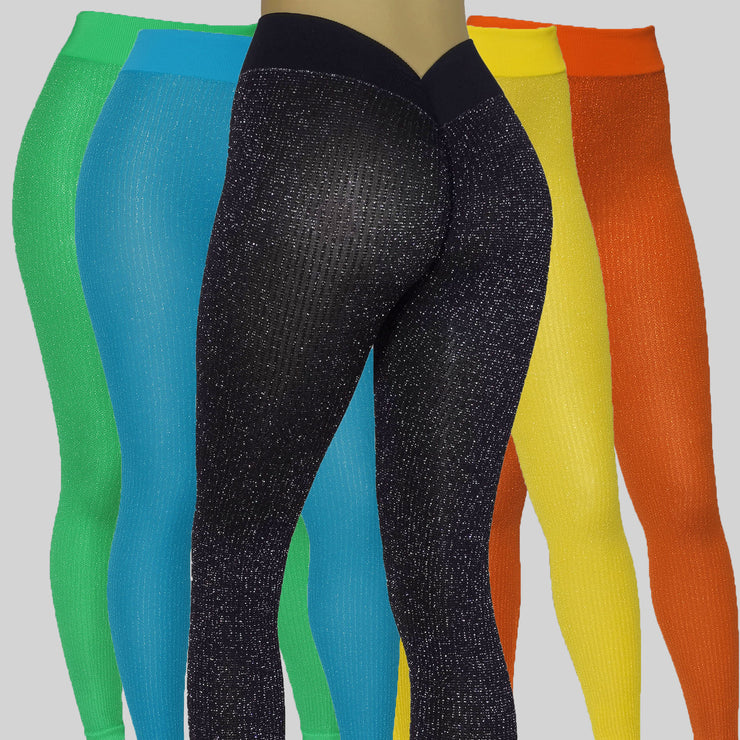 NEW PoshSnob Deep Scrunch Sparkle Sheer Rear V-Back Leggings S-L Intimate Blend