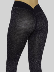 NEW PoshSnob Deep Scrunch Sparkle Sheer Rear V-Back Leggings S-L Intimate Blend