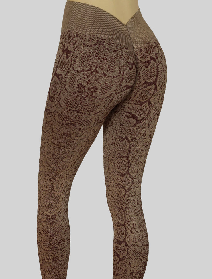 NEW PoshSnob CLUB Rugged Snake Print Brazilian V-Back Scrunch Leggings S-L