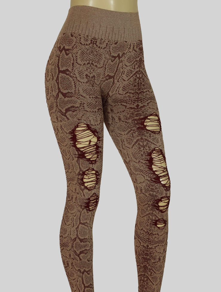 NEW PoshSnob CLUB Rugged Snake Print Brazilian V-Back Scrunch Leggings S-L