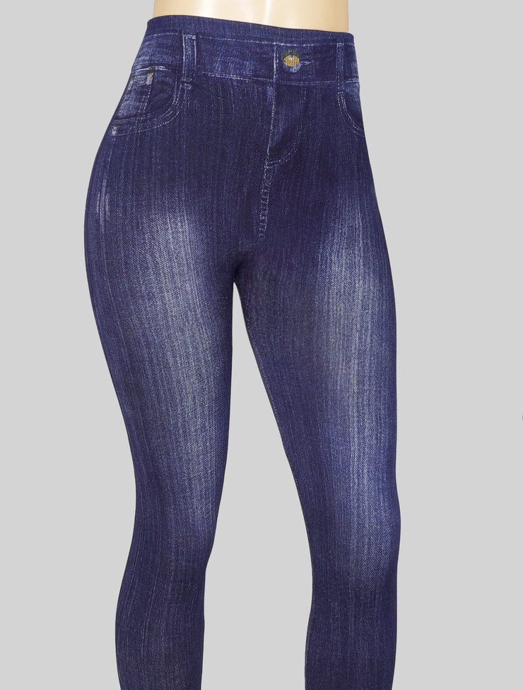 PoshSnob Curve Deep Scrunch Bum Mid Waist Washed Denim Print Cotton Jeggings L-XXL