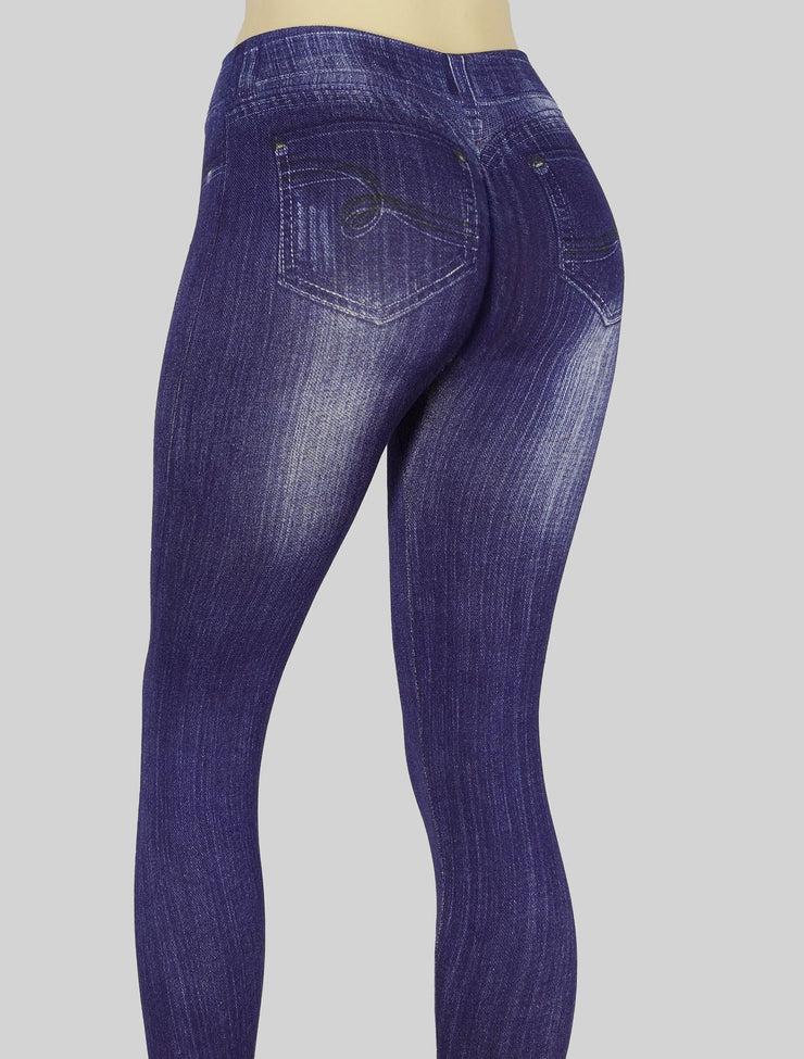 PoshSnob Curve Deep Scrunch Bum Mid Waist Washed Denim Print Cotton Jeggings L-XXL