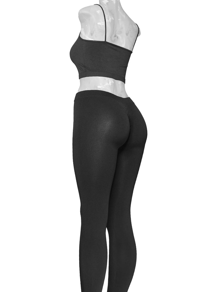 PoshSnob "Thin Skin" Cami Set Deep Scrunch Brazilian Seamless Lounge Leggings Sizes S-L Black White Pink V-BACK Option