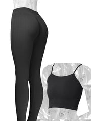 PoshSnob Ribbed SET "Lift & Fit" High Waist Seamless Fitness Exercise Scrunch Leggings SPORT Sizes XS-L-8 Color Options Black Bone Cran Charcoal