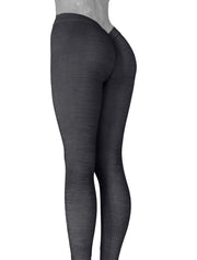 PoshSnob "Active V-BACK" Heathered Seamless Brazilian Scrunch Bum Clubwear Leggings Sizes S-L Grey - 2 COLOR OPTIONS
