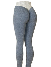 PoshSnob "Active V-BACK" Heathered Seamless Brazilian Scrunch Bum Clubwear Leggings Sizes S-L Grey Pink - 3 COLOR OPTIONS