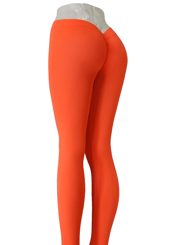 PoshSnob "V-BACK" Thin Skin Seamless Brazilian Scrunch Butt Intimate Backless Leggings Sizes XS-L NEON Orange Yellow Pink