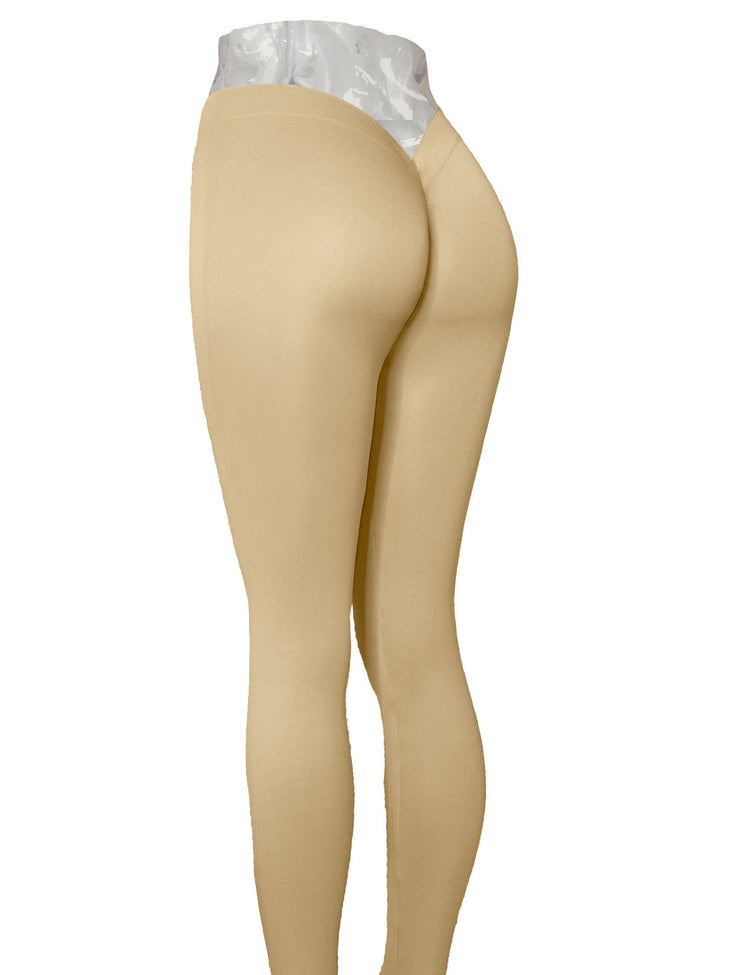 PoshSnob "V-BACK" Thin Skin Seamless Brazilian Scrunch Butt Intimate Backless Leggings Sizes S-L Beige Brown Olive Sapphire