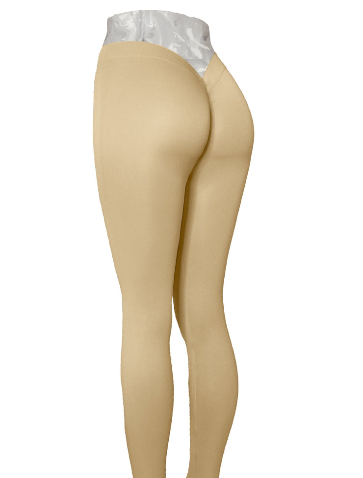 PoshSnob "V-BACK" Thin Skin Seamless Brazilian Scrunch Butt Intimate Backless Leggings Sizes S-L Beige Brown Olive Tan