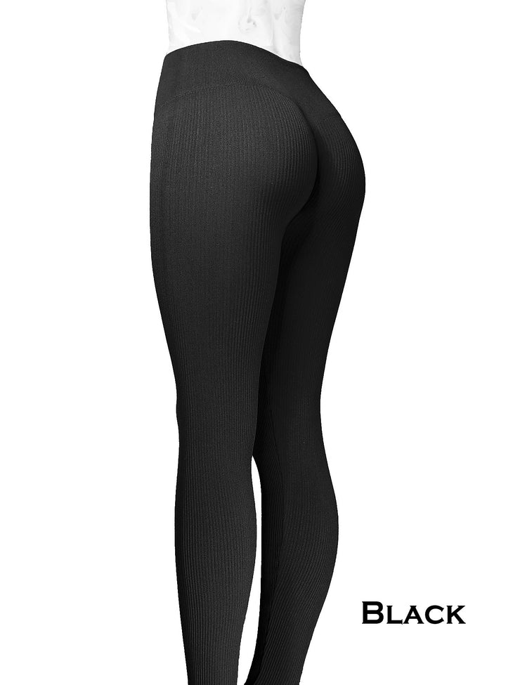 PoshSnob Ribbed "Lift & Fit" High Waisted Seamless Fitness Exercise Scrunch Leggings SPORT Sizes XS-L -10 Color Options Blue Red Beige Olive