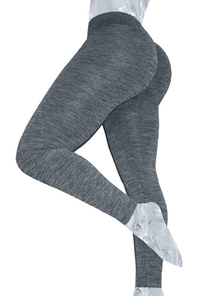 PoshSnob "Heathered Sport" Seamless Fitness Scrunch Leggings Deep Scrunch SPORT Sizes S-L  Grey - 2 COLOR OPTIONS